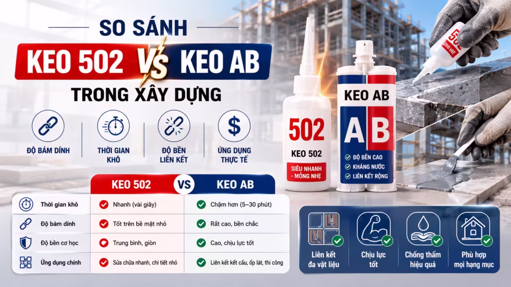 So sánh hiệu quả liên kết giữa keo 502 và keo AB 2 Bảng so sánh keo AB và keo 502
