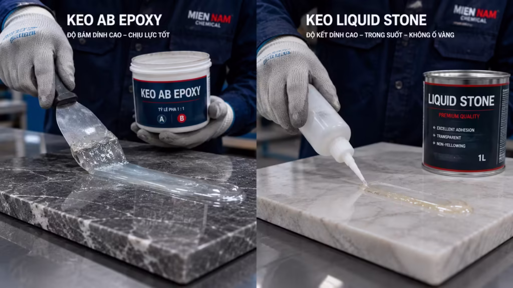 So sánh keo AB Epoxy và keo dán đá dạng lỏng 3 keo AB Epoxy và keo dán đá