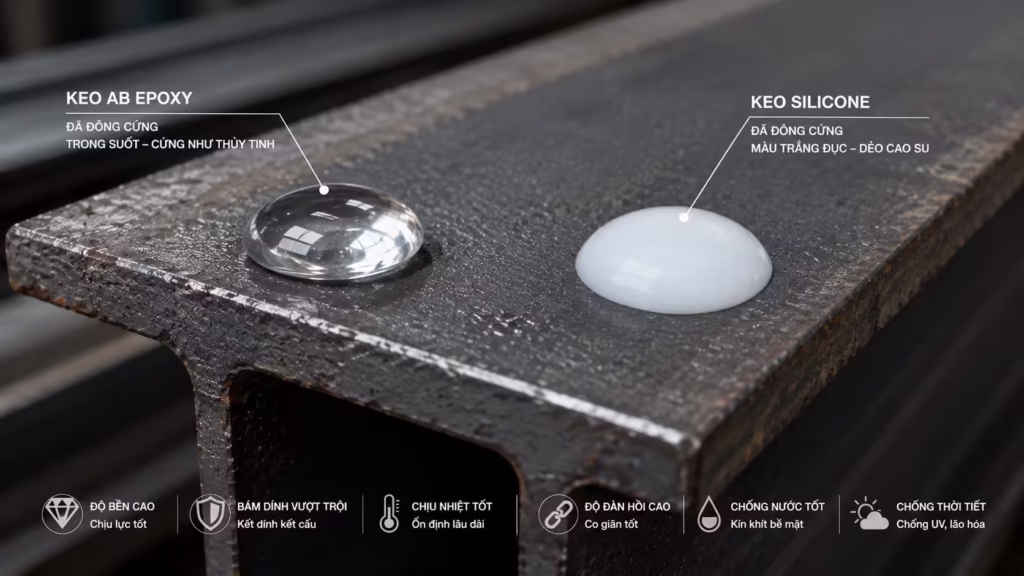 So sánh độ bền kéo của keo AB và keo silicone