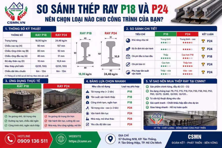 So sánh thép ray P18 và P24
